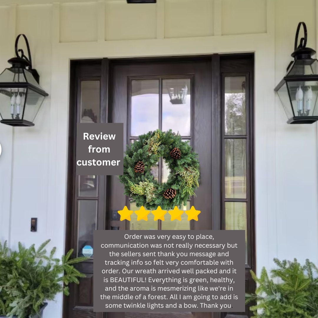 Handcrafted 25-inch Real Christmas Wreath made from fresh Oregon greenery, including Noble fir, Western red cedar, Incense cedar, and Juniper,realtor christmas gifts for clients