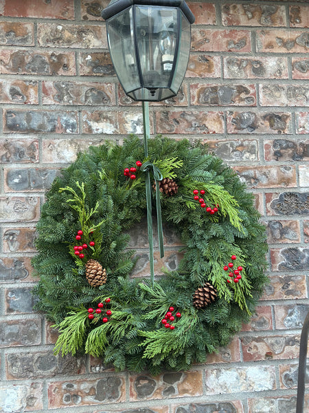 Jolly Berry Fest Christmas Wreath – Fresh Noble Fir & Cedar with Pinecones and Red Berries | 22" or 24" Evergreen Holiday Door Wreath