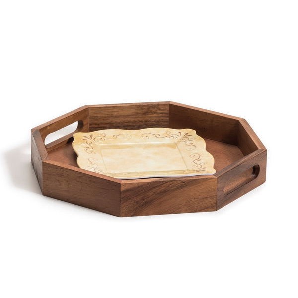 Acacia Wood Octagon Serving Tray – Rustic Wooden Tray for Coffee Table, Kitchen or Home Decor - Cork & LeafServing TrayLarge - 15"