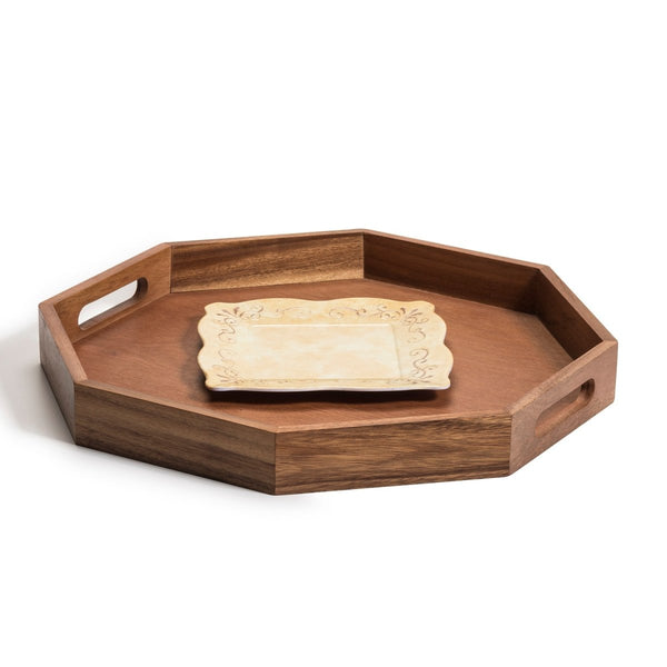 Acacia Wood Octagon Serving Tray – Rustic Wooden Tray for Coffee Table, Kitchen or Home Decor - Cork & LeafServing TrayLarge - 15"