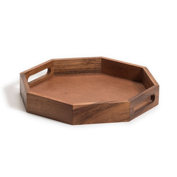 Acacia Wood Octagon Serving Tray – Rustic Wooden Tray for Coffee Table, Kitchen or Home Decor - Cork & LeafServing TrayLarge - 15"