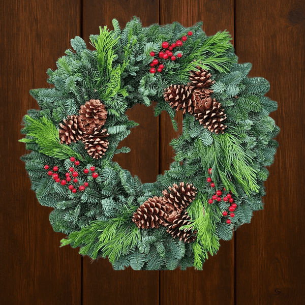 Berry Merry Fresh Christmas Wreath 24 inch - | Handcrafted Evergreen Wreath from Oregon – | Holiday, Corporate & Realtor Gifts - Cork & Leaf1 Wreath