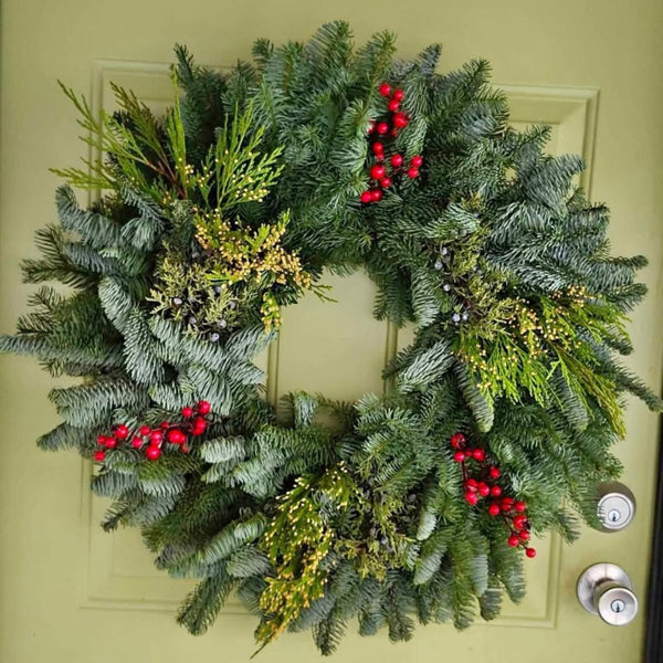 Berry Merry Fresh Christmas Wreath 24 inch - | Handcrafted Evergreen Wreath from Oregon – | Holiday, Corporate & Realtor Gifts - Cork & Leaf1 Wreath
