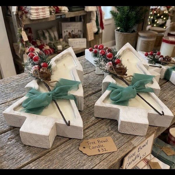 Christmas Tree Candle in a Wood Bowl - Cork & LeafcandlesMistletoe