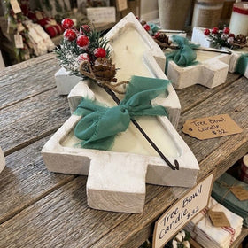 Christmas Tree Candle in a Wood Bowl - Cork & LeafcandlesMistletoe