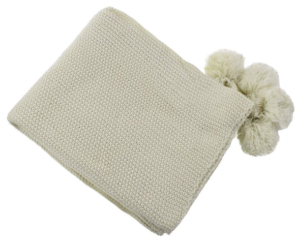 Chunky Knit Pom Pom Throw - Cork & LeafHomeNatural