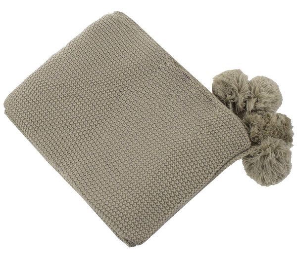 Chunky Knit Pom Pom Throw - Cork & LeafHomeBrown