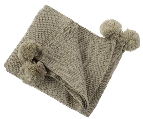 Chunky Knit Pom Pom Throw - Cork & LeafHomeNatural