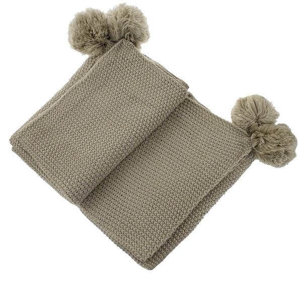 Chunky Knit Pom Pom Throw - Cork & LeafHomeNatural