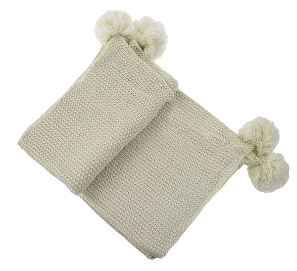 Chunky Knit Pom Pom Throw - Cork & LeafHomeNatural