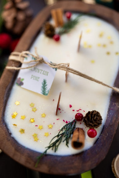 Handcrafted Christmas Wooden Dough Bowl Candle - Farmhouse Decor, Soy Wax Scented - Cork & LeafOnly Bowl no decor