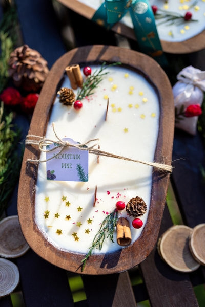 Handcrafted Christmas Wooden Dough Bowl Candle - Farmhouse Decor, Soy Wax Scented - Cork & LeafOnly Bowl no decor