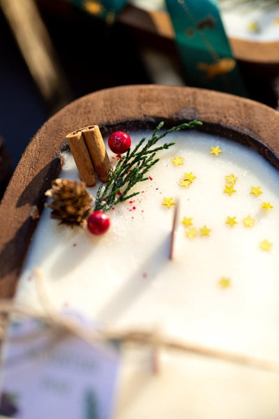 Handcrafted Christmas Wooden Dough Bowl Candle - Farmhouse Decor, Soy Wax Scented - Cork & LeafOnly Bowl no decor