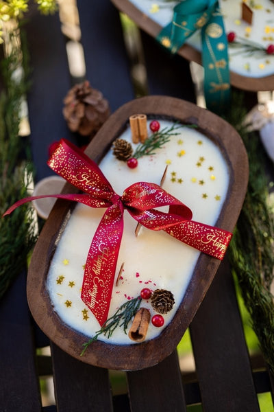 Handcrafted Christmas Wooden Dough Bowl Candle - Farmhouse Decor, Soy Wax Scented - Cork & LeafOnly Bowl no decor