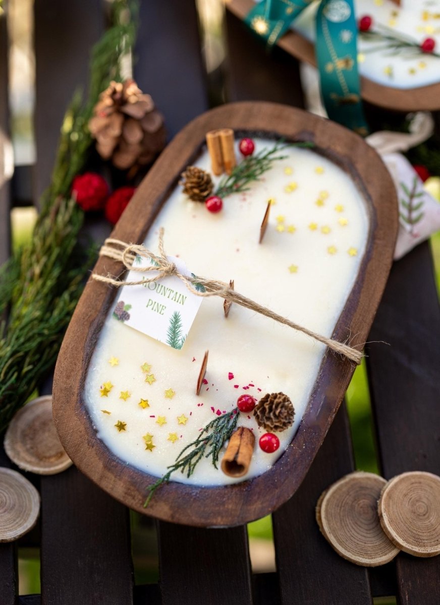 Handcrafted Christmas Wooden Dough Bowl Candle - Farmhouse Decor, Soy Wax Scented - Cork & LeafOnly Bowl no decor