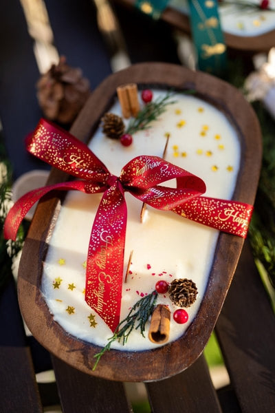 Handcrafted Christmas Wooden Dough Bowl Candle - Farmhouse Decor, Soy Wax Scented - Cork & LeafOnly Bowl no decor