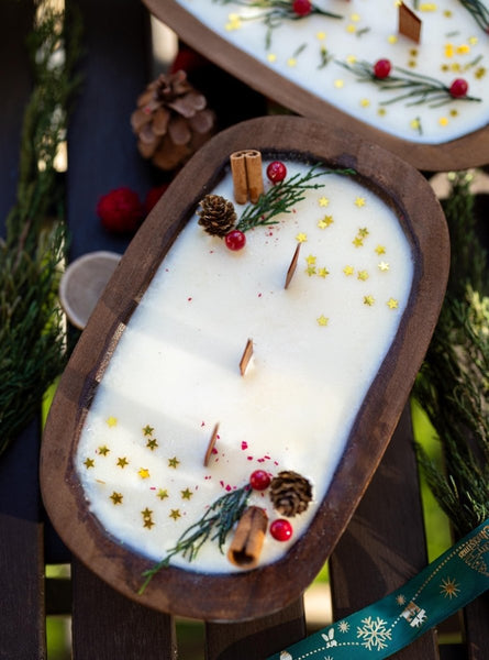 Handcrafted Christmas Wooden Dough Bowl Candle - Farmhouse Decor, Soy Wax Scented - Cork & LeafOnly Bowl no decor