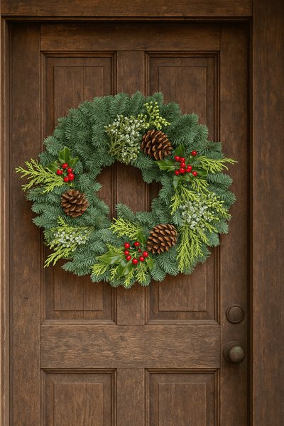 Holly Berry Handcrafted Live Christmas Wreath | Fresh Christmas Wreaths Delivered from Oregon – Noble Fir, Cedar, Juniper & Red Berries | Holiday, Corporate & Realtor Gifts - Cork & Leaf1 Wreath