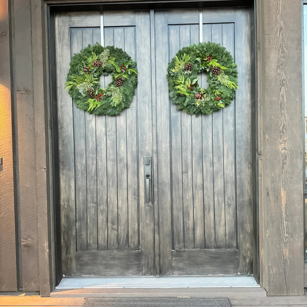 Holly Berry Handcrafted Live Christmas Wreath | Fresh Christmas Wreaths Delivered from Oregon – Noble Fir, Cedar, Juniper & Red Berries | Holiday, Corporate & Realtor Gifts - Cork & Leaf1 Wreath