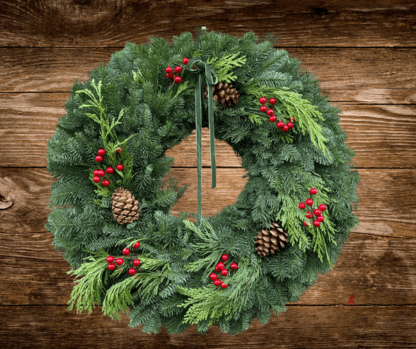 Jolly Berry Fest Christmas Wreath – Fresh Noble Fir & Cedar with Pinecones and Red Berries | 22" or 24" Evergreen Holiday Door Wreath - Cork & Leafchristmas wreaths24 inch