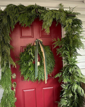 PNW Cedar Doorway Set – Fresh Cedar Wreath & 15 or 20 ft Cedar Garland - Cork & LeafHoliday BundlePNW Cedar 24"