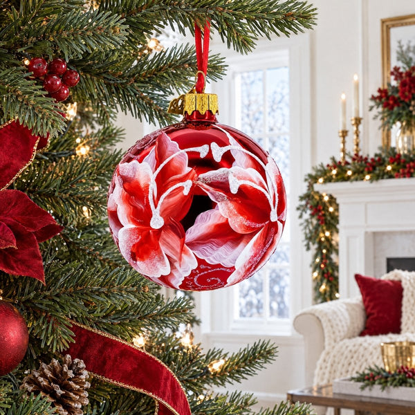 Red Lilies Glass Ball Christmas Ornament 3.25 Inches - Cork & LeafChristmas Ornaments > Flowers