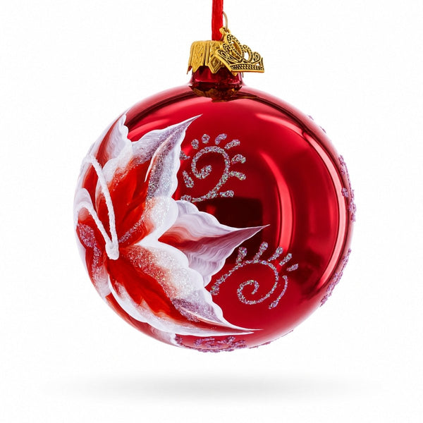 Red Lilies Glass Ball Christmas Ornament 3.25 Inches - Cork & LeafChristmas Ornaments > Flowers