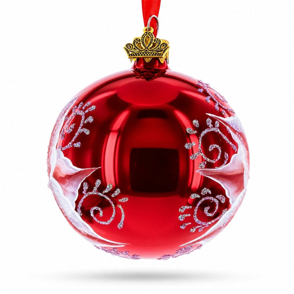Red Lilies Glass Ball Christmas Ornament 3.25 Inches - Cork & LeafChristmas Ornaments > Flowers