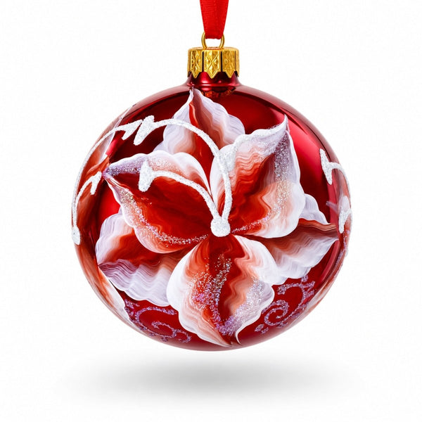 Red Lilies Glass Ball Christmas Ornament 3.25 Inches - Cork & LeafChristmas Ornaments > Flowers