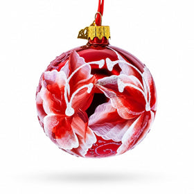 Red Lilies Glass Ball Christmas Ornament 3.25 Inches - Cork & LeafChristmas Ornaments > Flowers