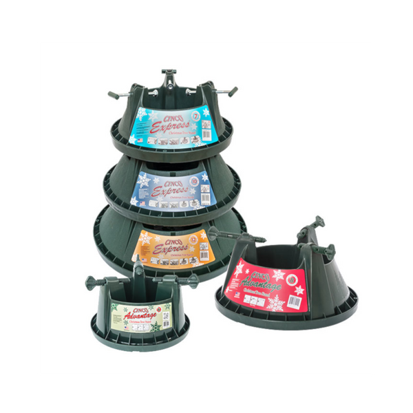 Real Christmas tree stand with eye-bolts holding the trunk