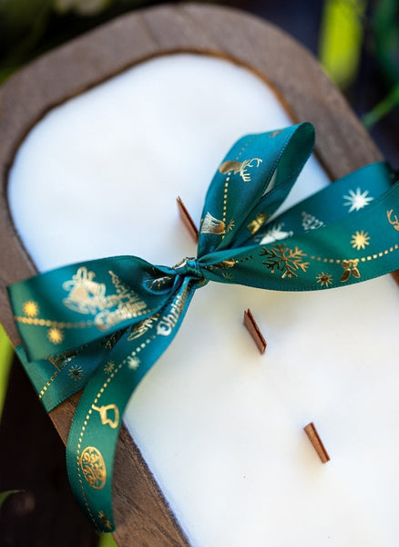 Wood Dough Bowl Candle – Handcrafted Soy Wax Bowl Candle – Rustic Farmhouse Home Decor - Cork & LeafBowlWith Bow
