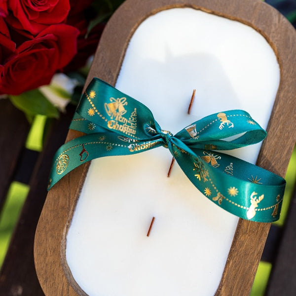 Wood Dough Bowl Candle – Handcrafted Soy Wax Bowl Candle – Rustic Farmhouse Home Decor - Cork & LeafBowlWith Bow