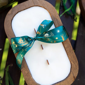 Wood Dough Bowl Candle – Handcrafted Soy Wax Bowl Candle – Rustic Farmhouse Home Decor - Cork & LeafBowlWith Bow