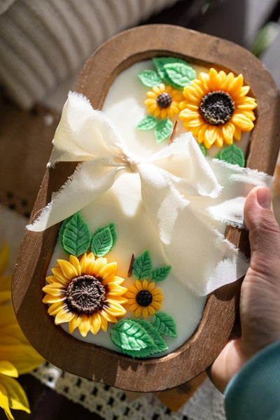 Wooden Sunflower Candle – Handcrafted Floral Soy Wax Candle – Rustic Home Decor Gift - Cork & LeafCandlesWith Bow