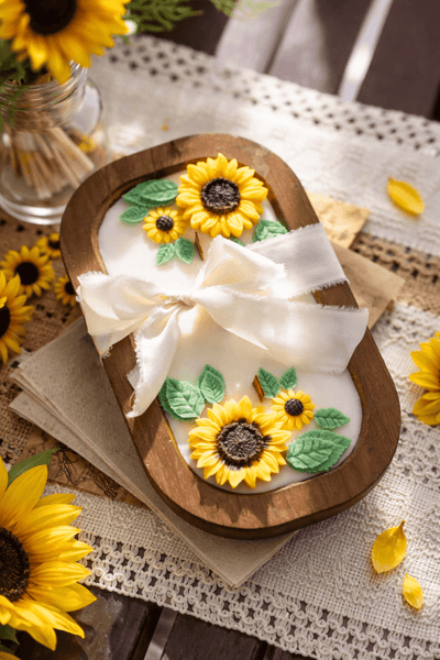 Wooden Sunflower Candle – Handcrafted Floral Soy Wax Candle – Rustic Home Decor Gift - Cork & LeafCandlesWith Bow