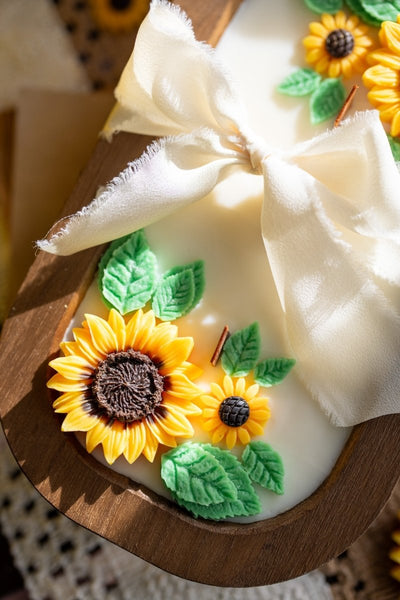 Wooden Sunflower Candle – Handcrafted Floral Soy Wax Candle – Rustic Home Decor Gift - Cork & LeafCandlesWith Bow