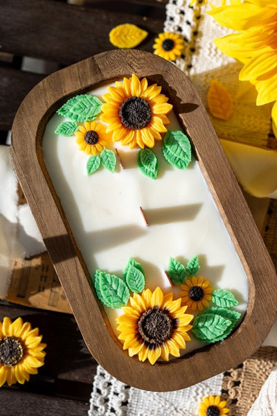 Wooden Sunflower Candle – Handcrafted Floral Soy Wax Candle – Rustic Home Decor Gift - Cork & LeafCandlesWithout Bow