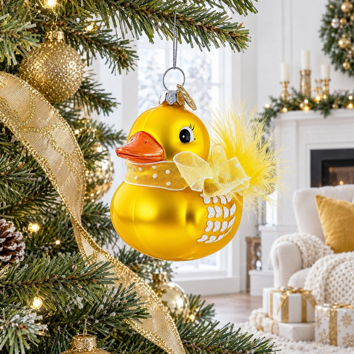 Yellow Duck with Bow Glass Christmas Ornament - Cork & LeafChristmas Ornaments > Baby