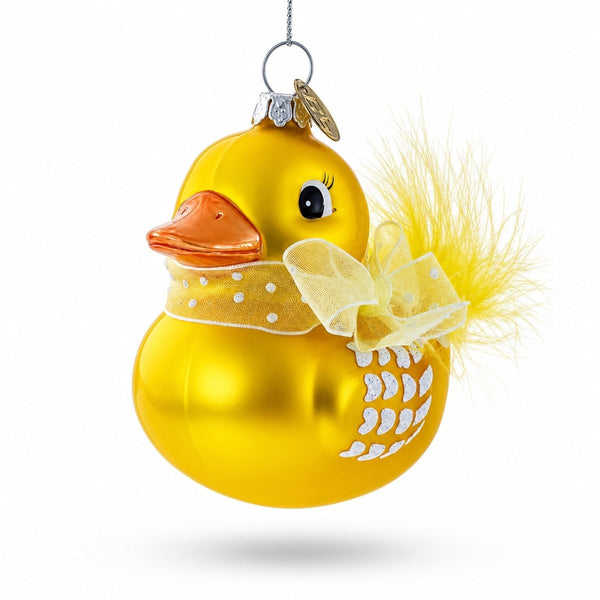 Yellow Duck with Bow Glass Christmas Ornament - Cork & LeafChristmas Ornaments > Baby