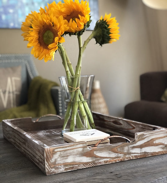 Bay Wooden Tray With Metal Handles - Cork & LeafDark Brown | Weathered