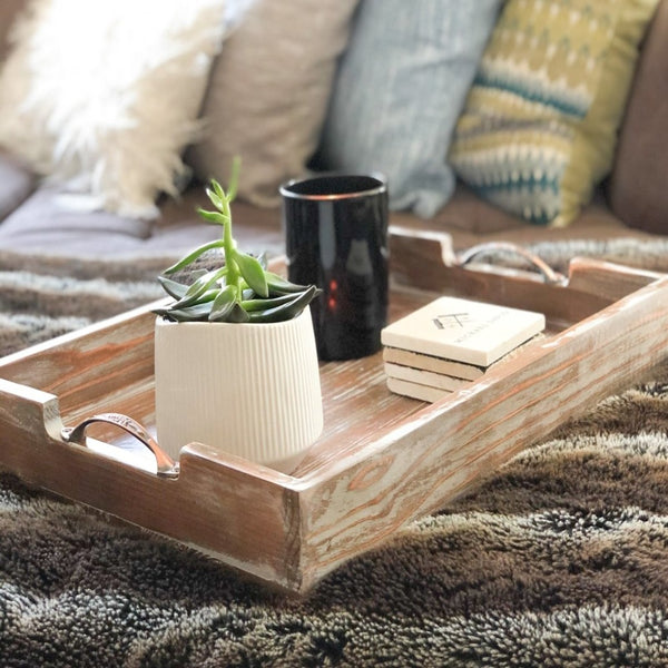 Bay Wooden Tray With Metal Handles - Cork & LeafDark Brown | Weathered