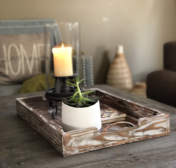 Bay Wooden Tray With Metal Handles - Cork & LeafDark Brown | Weathered