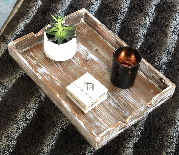 Bay Wooden Tray With Metal Handles - Cork & LeafDark Brown | Weathered