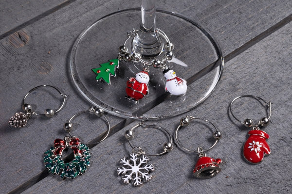 Christmas Holiday Wine Glass Charms, toasting with champagne, wine charms 