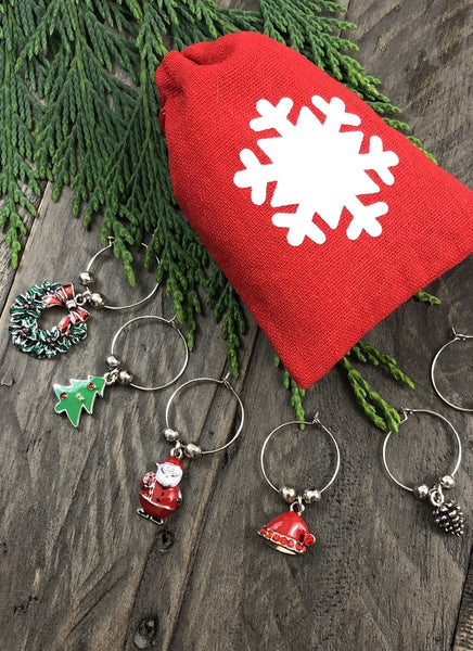 Christmas Holiday Wine Glass Charms, Set of 8 - Cork & LeafWine Charms, christmas wine glass charms 
