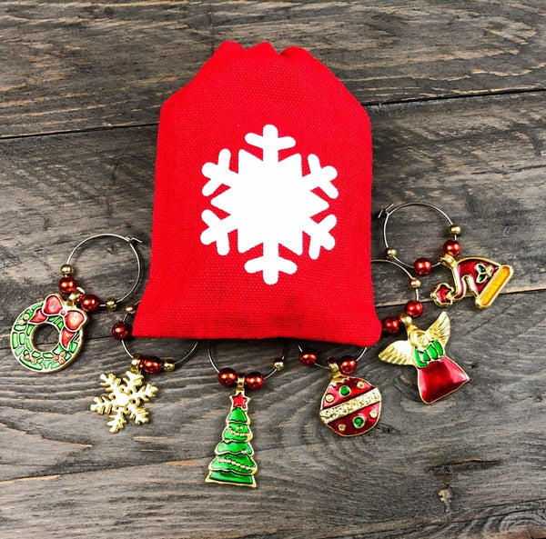 Christmas Wine Charms, Set of 6 - Cork & LeafWine Charms