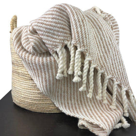 Chunky Camel Stripe Alpaca Throw - Cork & Leaf-  Wool blanket maade in USA