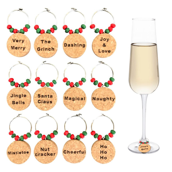 Cork Christmas Wine Charms, Set of12 - Cork & LeafWine Charms