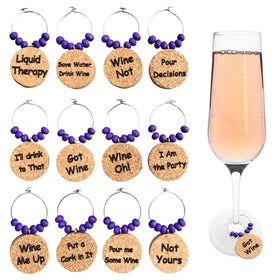 Cork Wine Charms. Set of 12 - Cork & LeafWine Charms